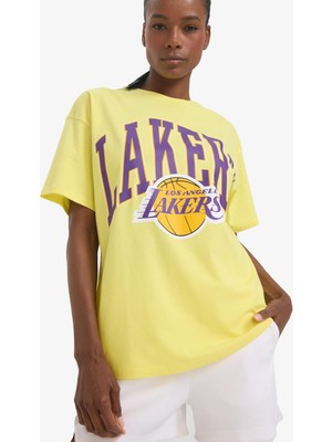 1001 Nba Los Angeles Lakers Oversize Geniş Kalıp Bisiklet Yaka Kısa Kollu Tişört Y1562AZ25SM