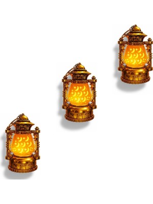 1001 12 cm x 8 cm Pille Çalışan Hilal Ay ve Yıldız Desenli Altın Renkli Lamba LED Sarı Işık,rama