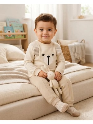 Minamino Kids Erkek Bebek Bej Renk Kulak Detaylı Kışlık Takım