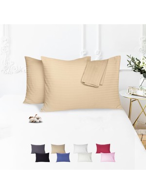 1001 Vionel HOME%100 Pamuk Çizgili Saten Yastık Kılıfı | 50 x 70 cm 2'li | Paket (Balköpüğü)