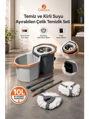 1001 Duoclean Temiz ve Kirli Suyu Ayırabilen Çelik Temizlik Seti