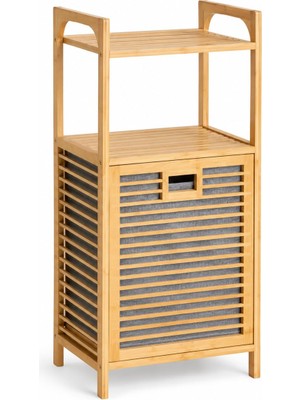 1001 Bambu Çamaşır Sepeti Raflı & Kirli Sepeti Iç Bölmeli 40X30X95 cm