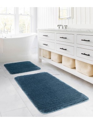 1001 Segura Peluş Turkuaz Kaydırmaz Taban 2'li Banyo Paspası 60 x 100-50 x 60, Turkuaz