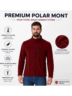 Luxic Core Erkek Bordo Fermuarlı Polar Ceket Dik Yaka Günlük ve Outdoor Kullanım