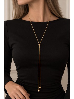 İnvictus Design Invictus Design Kadın Gold Asansör Yılan Zincir Boncuklu Ayarlanabilir Y Model Uzun Abiye Şık Altın Renk Trend Kolye