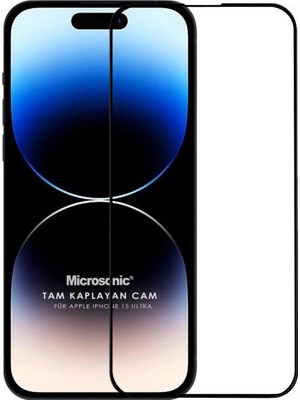 TeknoKapsül Ekran Koruyucu Apple iPhone 15 Pro Max Için Tam Kaplayan Temperli Cam Ekran Koruyucu Siyah