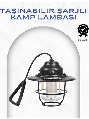 Geometrik Tasarımlı Vintage Kamp Lambası – Type-C Şarj, Ayarlanabilir Parlaklık - Lisinya