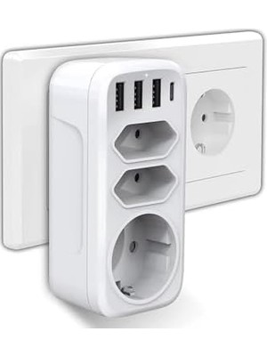 TeknoKapsül 7'si 1 Arada Çoklu Priz, USB Priz, Type-C + 3 Usb'li Çoklu Priz,