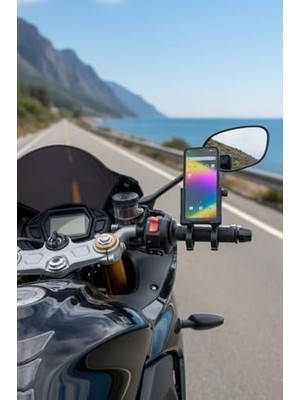 TeknoKapsül Evrensel Motosiklet Telefon Tutucu – Kaymaz, Kilitlenebilir Güvenli Tutuşlu, 360° Ayarlanabilir Gidon Bağlantılı Akıllı Telefon Aparatı