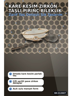 Ronanna Buğz Simetrik Kare Kesim Zirkon Taşlı Pirinç Kadın Bileklik 18 cm Tekli Paket BX-313607