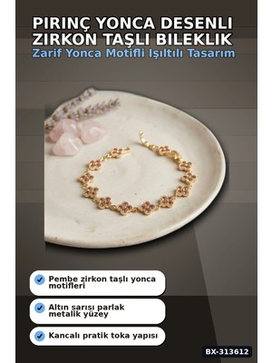 Ronanna Buğz Pirinç Yonca Desenli Zirkon Taşlı Kadın Bileklik - Tekli Paket, Rengi Zarif Aksesuar BX-313612