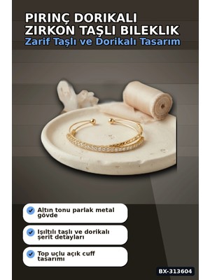 Ronanna Buğz Pirinç Dorikali Zirkon Taşlı Kadın Bileklik - 1 Adet Tonu Takı Aksesuarı BX-313604