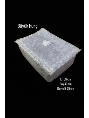 Belirtilmemiş Çeyizlik Büyük Tek Hurç Çiçekli, Kadife Tek Hurç Çeyizlik Dantelli Hurç, Gri Büyük Boy Hurç