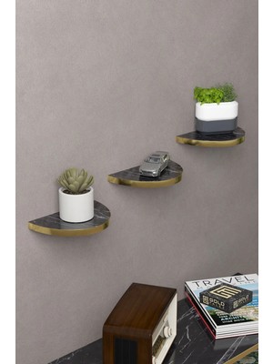 Belirtilmemiş 3 Lü Oval Duvar Rafı Gold Bendir Siyah