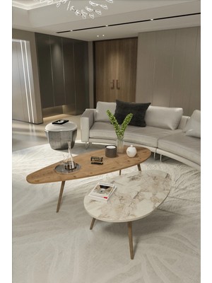 Belirtilmemiş Elips Orta Sehpa Seti Suntalam Ceviz Ekru 116X46