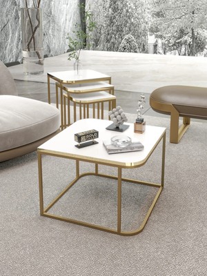Belirtilmemiş Damla Sehpa Seti Beyaz Gold
