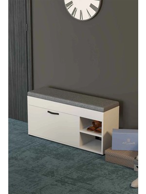 Belirtilmemiş Puflu Ayakkabılık Bench Beyaz 90 cm