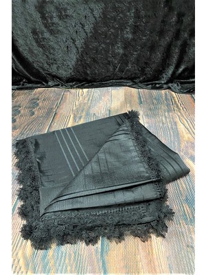 Belirtilmemiş Masa Örtüsü, Dantelli Tek Masa Örtüsü, Oyalı Masa Örtüsü 160X220CM, Çizgili Masa Örtüsü Tek - Siyah