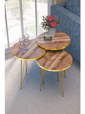 Belirtilmemiş Zigon Sehpa Gold Ceviz Tel