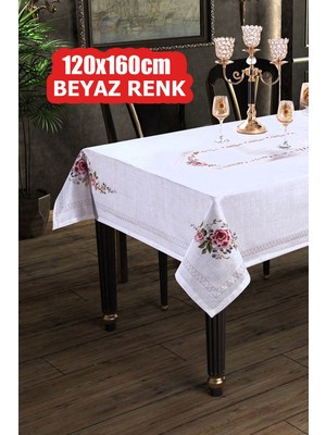 Belirtilmemiş Dijital Baskılı Kanaviçe Tek Masa Örtüsü 120X160CM Beyaz