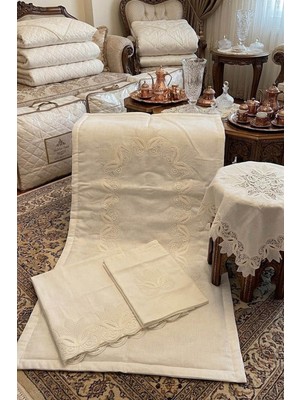 Belirtilmemiş Fransız Dantelli Lale Model 4 Parça Gardenya Kumaş Seccade Seti