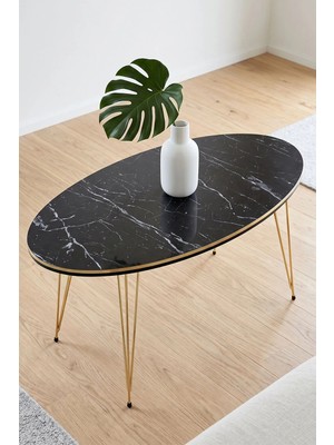 Belirtilmemiş Gold Tel Oval Orta Sehpa Siyah