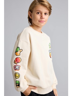DeFacto Stumble Guys Baskılı Bisiklet Yaka İçi Yumuşak Tüylü Sweatshirt Erkek Çocuk I3215A826WN
