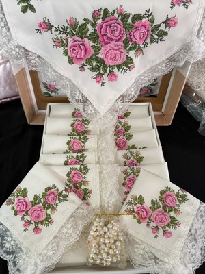 Belirtilmemiş Kanaviçe 12 Kişilik Pembe Yemek Seti - 26 Parça