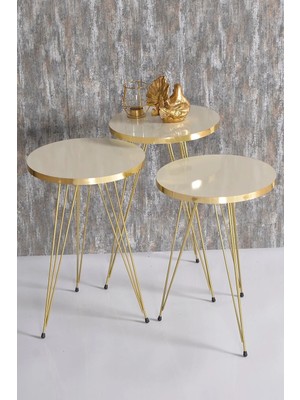 Belirtilmemiş Zigon Sehpa Gold Krem Tel