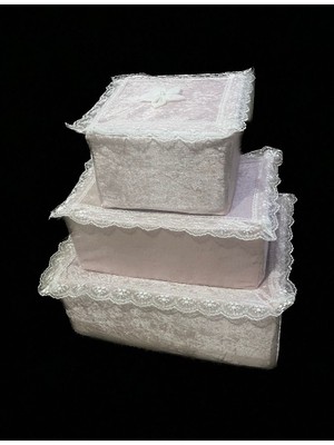 Belirtilmemiş Kadife Çeyizlik 3lü Hurç Takımı, Gelin Hurcu 3lü Set, Gelin Hurç Seti, Kadife Nişan Hurcu - Pudra