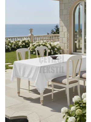 Belirtilmemiş Fransız Güpürlü Leke Tutmaz Tek Masa Örtüsü 150×220 - Krem