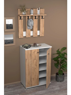 Belirtilmemiş Metal Ayakkabılık Vestiyer Seti Çam