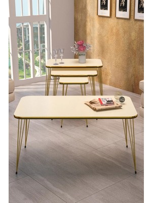 Belirtilmemiş Gold Tel 4 Lü Sehpa Seti Krem