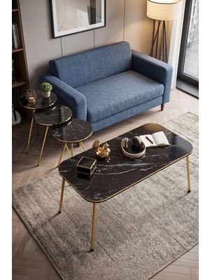 Belirtilmemiş Gold Metal Düz Ayak 4 Lü Sehpa Siyah