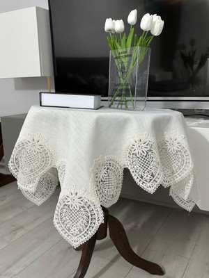 Belirtilmemiş Fransız Dantelli Keten Fiskos, Gardenya Kumaş Fiskos 100X100CM