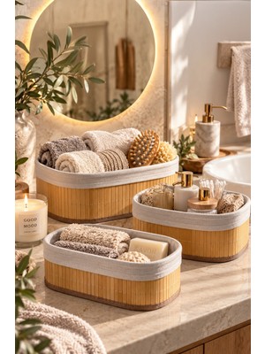 Home Naturel Oval Bambu Düzenleyici Sepet Seti 3'lü Bej