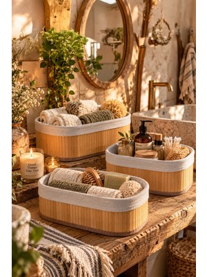 2082 Oval 3lü Pinterest Sepet Bambu Sepet Seti Dekoratif Banyo Mutfak Düzenleyici Organizeri