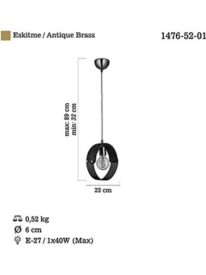 TeknoKapsül Maya Tekli Ahşaplı Antik Avize 1 x E27