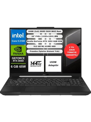 ASUS TUF Gaming F16 FX607VJ-RL033-GAMING Intel Core 5 210H 16GB 512GB SSD RTX 3050 6GB (65W) 16" FHD+ WUXGA 144Hz IPS Panel Taşınabilir Bilgisayar