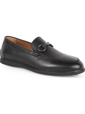 Libero L6008 Siyah Hakiki Antik Deri Metal Tokalı Esnek Taban Erkek Casual Loafer