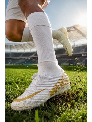 In Step Vortex Futbol Kramponu Çoraplı Bilekli Bağcıklı Dişli Taban Halı Saha ve Çim Saha Krampon –beyaz Altın