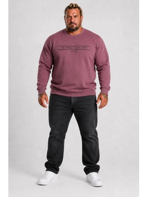 Moc Grande Mocgrande Erkek Büyük Beden Sıfır Yaka 3ip Sweat Original 24203 Eflatun