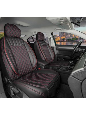 Freshstart Alfa Romeo 75 Uyumlu Yarı Deri Oto Koltuk Kılıfı Siyah Kırmızı Petra Serisi
