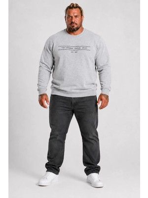 Moc Grande Mocgrande Erkek Büyük Beden Sıfır Yaka 3ip Sweat Original 24203 GRI MELANJ