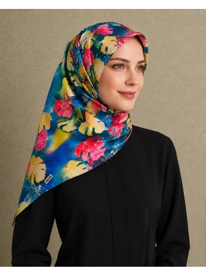 Aker Mavi Karma Desen Tivil İpek Eşarp 8546713 - 921