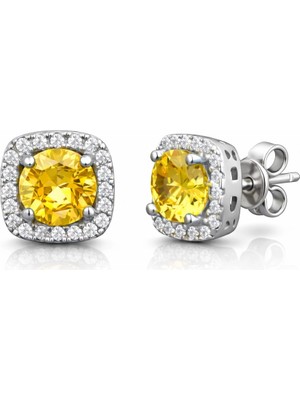 Inure Jewelry Gümüş Sarı Baget Taşlı Çivili Kadın Küpe