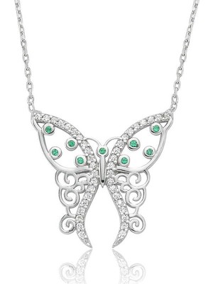 Inure Jewelry Gümüş Desenli Kelebek Bayan Kolye