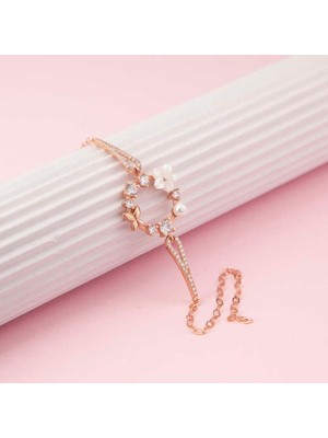 Inure Jewelry Gümüş Rose Manolya Çiçeği Kelebek Kadın Bileklik