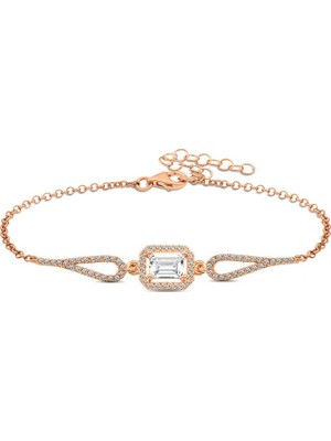 Inure Jewelry Gümüş Rose Dikdörtgen Baget Bileklik