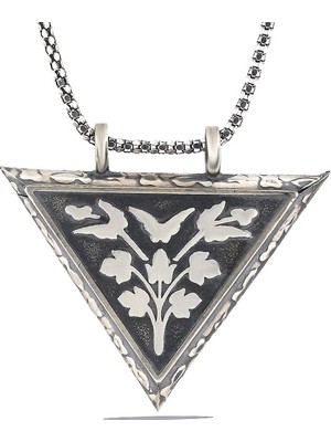 Inure Jewelry Gümüş Üçgen İçi Açılabilen Çiçek Muskalık Kolye